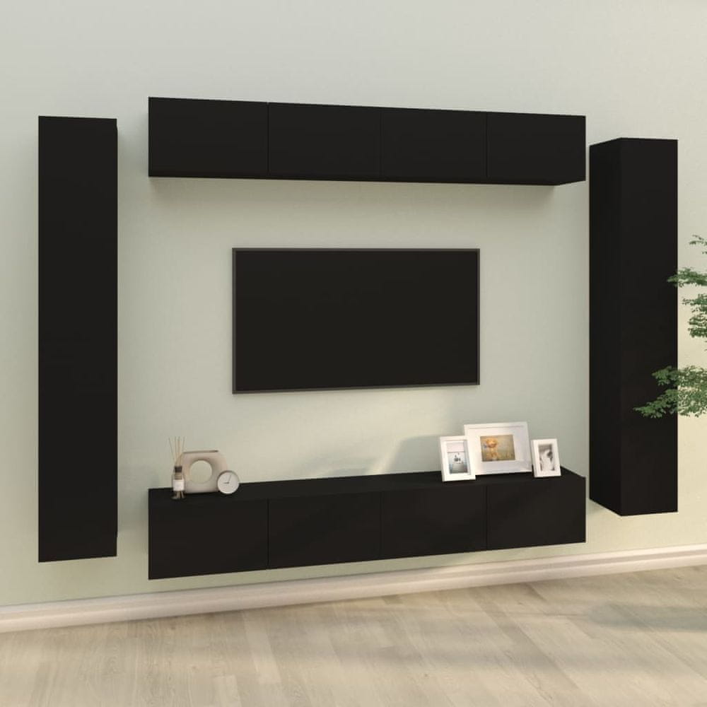 Vidaxl 8-dielna súprava TV skriniek čierna spracované drevo